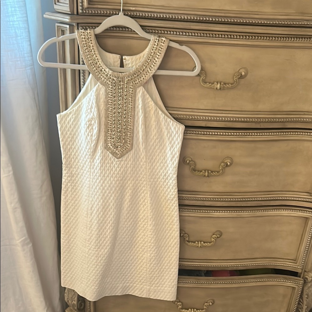 Lilly Pulitzer White Dress with Gold Details